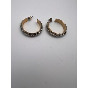 Vintage Two Tone Gold Silver Twisted Rope Hoop Earrings Mixed Metal C-Hoops 1"